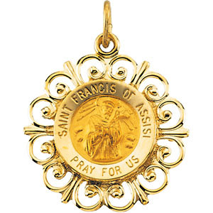 14K Gold St Francis of Assisi Medal Filagree