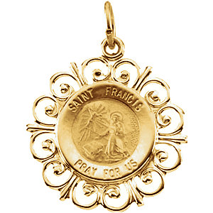 14K Gold St Francis of Assisi Medal Filagree Stigmata