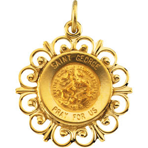14K Gold St George Medal Filagree