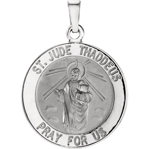 14K Gold St Jude Thaddeus Medal Round White