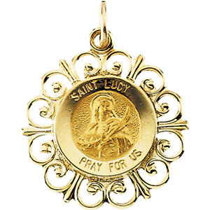 14K Gold St Lucy Medal Filagree