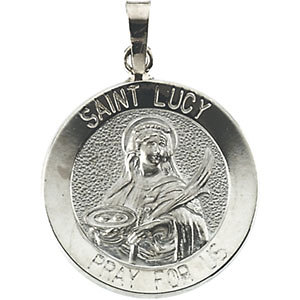 14K Gold St Lucy Medal Round White