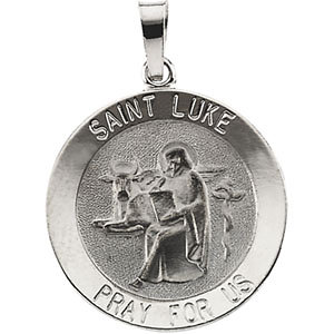 14K Gold St Luke Medal Round White