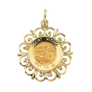 14K Gold St Michael Medal Filagree