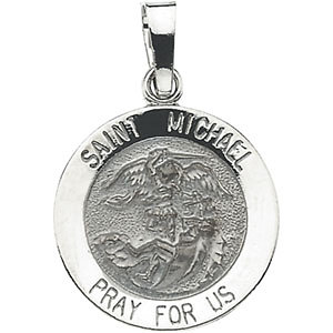 14K Gold St Michael Medal Round White