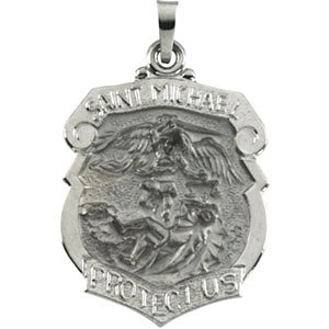 14K Gold St Michael Medal Badge White