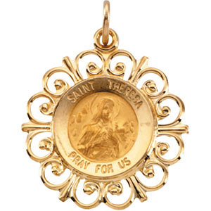 14K Gold St Theresa Medal Filagree