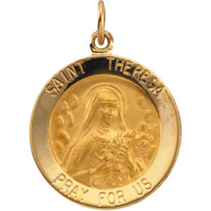 14K Gold St Theresa Medal Round
