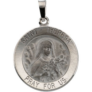 14K Gold St Theresa Medal Round White