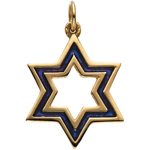 Gold Magen David Pendant w/Blue Enamel