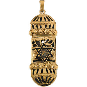 14K Gold Mezuzah Pendant 37x13 mm