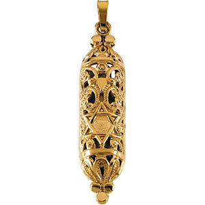 14K Gold Mezuzah Pendant Hollow 36x9 mm