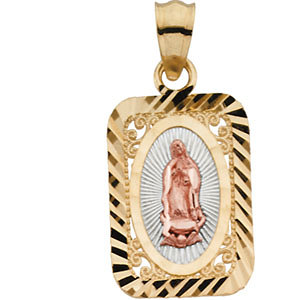 14K Tricolor Gold Our Lady of Guadalupe Medal 14.75x10.5 mm