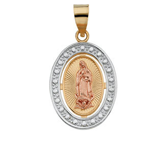 14K Tricolor Gold Our Lady of Guadalupe Medal 12.25x10 mm