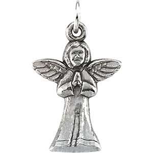 14K Gold Praying Angel Pendant White