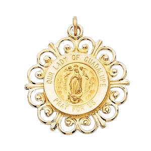 14K Gold Our Lady of Guadalupe Medal Filagree