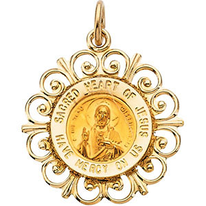 14K Sacred Heart of Jesus Pendant Filagree