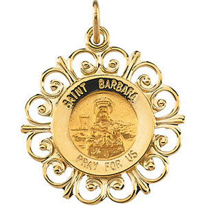 14K Gold St Barbara Medal Filagree