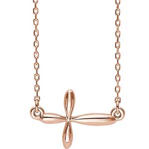 14K Rose Gold Sideways Cross Necklace