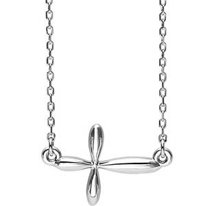 14K White Gold Sideways Cross Necklace