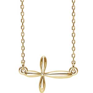 14K Yellow Gold Sideways Cross Necklace 11x17 mm