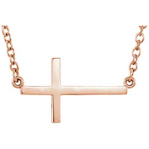 14K Rose Gold Sideways Cross Necklace