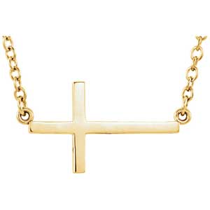 14K Yellow Gold Sideways Cross Necklace