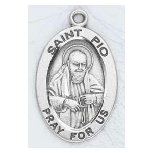 Silver St Padre Pio Medal Oval