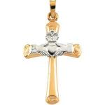 14K Gold Claddagh Cross Pendant Hollow 27x19.5 mm