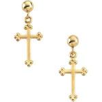 14K Gold Cross Earrings w/Ball 14x9 mm
