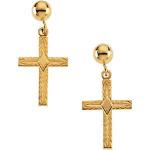 14K Gold Cross Earrings w/Ball 13x10 mm