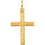 14K Gold Cross Heart Pendant 13x10 mm