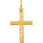 14K Gold Cross Heart Pendant 13x10 mm