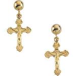 14K Gold Crucifix Earrings w/Ball 13x9 mm