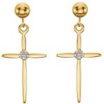 14K Gold Diamond Cross Earrings 0.01 ctw