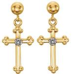 14K Gold Diamond Cross Earrings 0.01 ctw