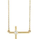 14K Yellow Gold Sideways Cross Necklace 1/10 ctw