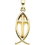 14K Gold Fish with Cross Pendant