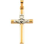 14K Gold Claddagh Cross Pendant Hollow 25x16 mm