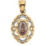 14K Tricolor Gold Our Lady of Guadalupe Medal 14x10.75 mm