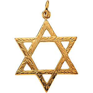 14K Gold Star of David Pendant 19.5x15 mm