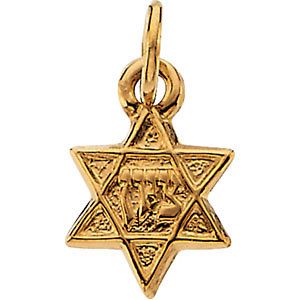 14K Gold Star of David Pendant 7.5x7 mm