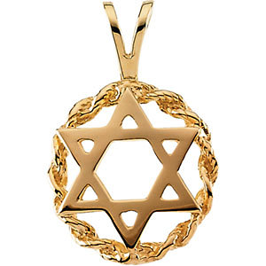 14K Gold Star of David Pendant 20x13 mm