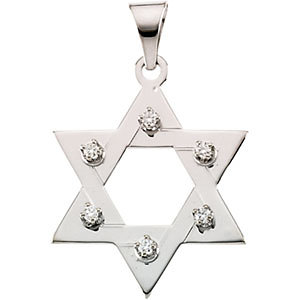 14K Gold and Diamond Star of David Pendant White 25x19 mm