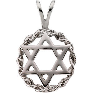 14K Gold Star of David Pendant White 20x13 mm